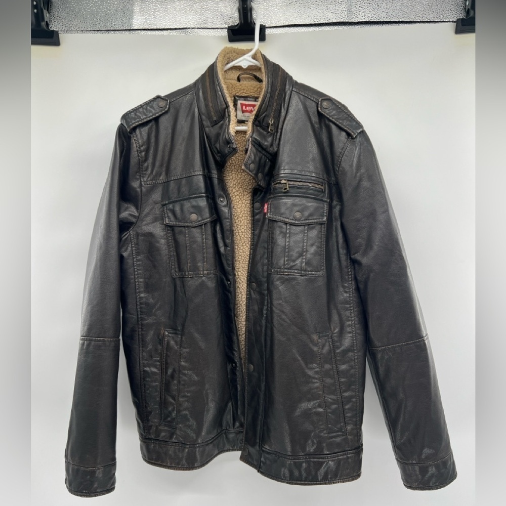 Levi’s brown sherpa-lines aviator bomber jacket coat size XL - Picture 2 of 15